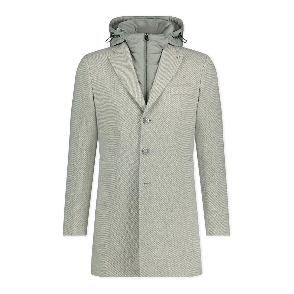 Wool Twill Outerwear With Removable Hood