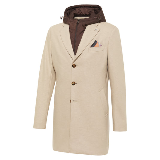 Beige Wool Overcoat with Removable Inlay